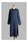 Blue weave kurta on a mannequin against a gray background
