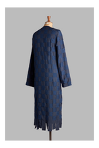 Blue weave kurta on a mannequin against a gray background